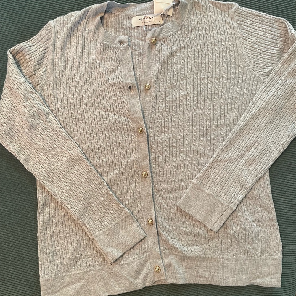 Gray Cable Knit Cardigan Sweater
